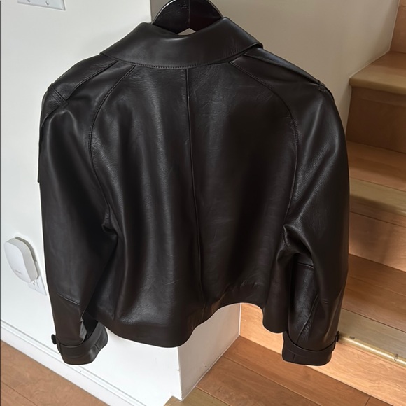 Massimo Dutti Brown Cropped Leather Jacket Size Small - Picture 2 of 7